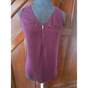 Express Womens Sleeveless Burgundy Blouse With Zipper Detail S